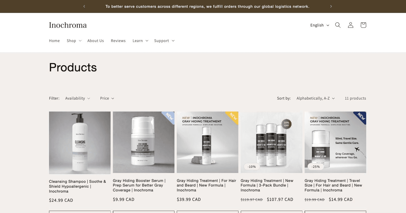 Actual Inochroma desktop product storefront