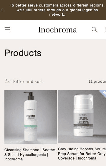 Actual Inochroma mobile product storefront