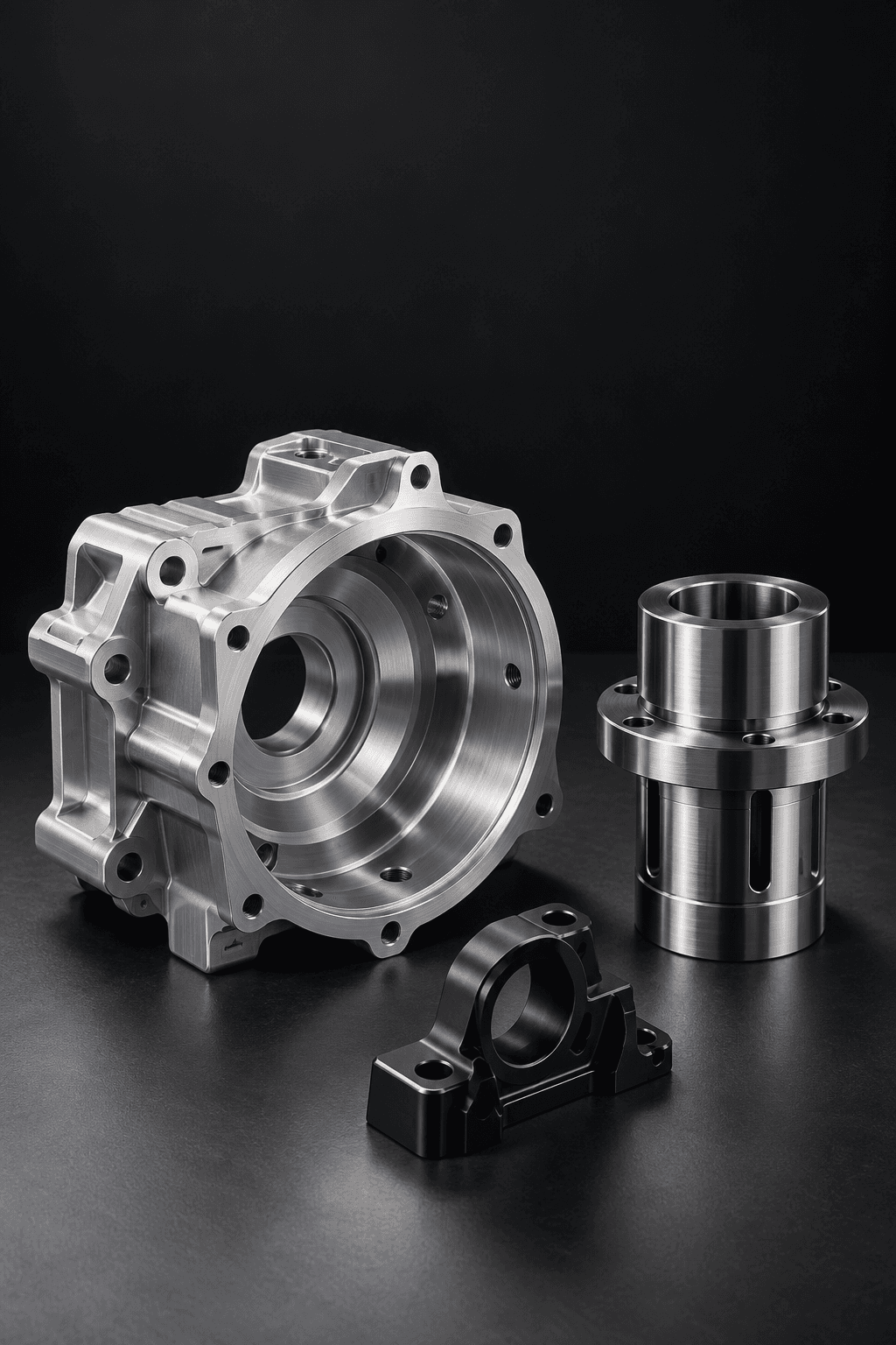 B2B precision concept: product scene and housing, bearing and flange component study